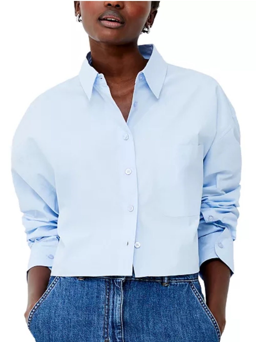 French Connection Light Blue Cropped Button-Down Shirt